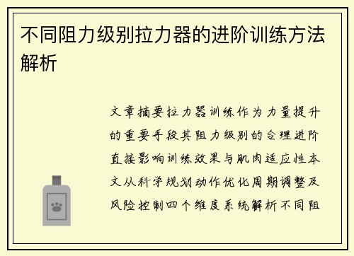 不同阻力级别拉力器的进阶训练方法解析